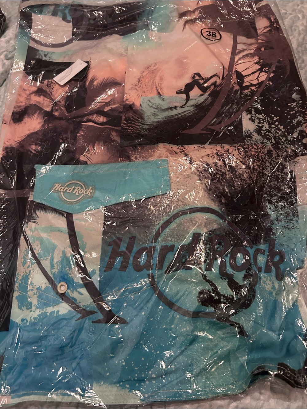 Hard Rock Cafe Teal & Peach Surf Graphic